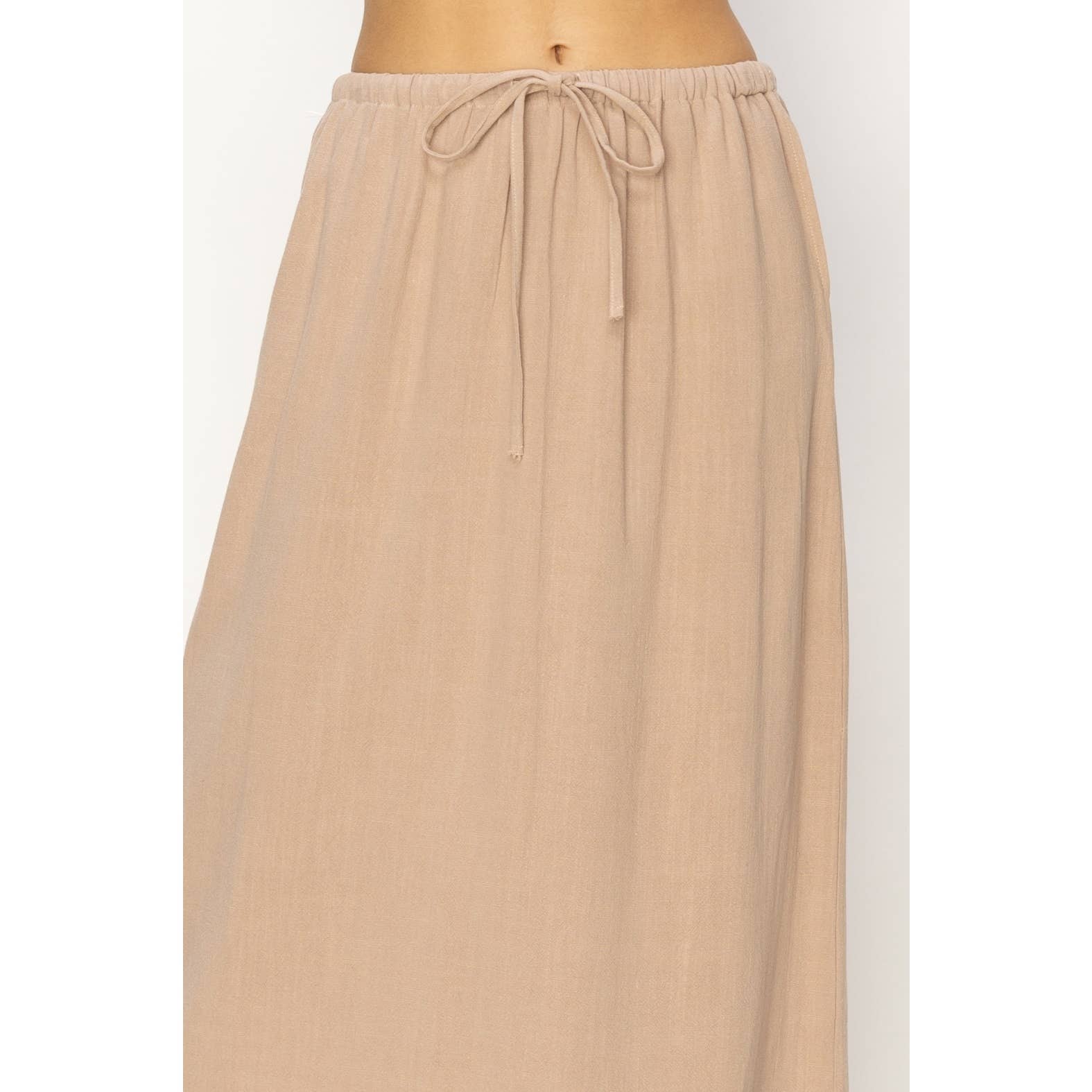 Linen Midi Skirt: TAN