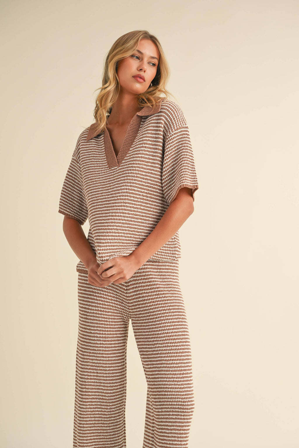 SHORT SLEEVE SWEATER TOP AND PANTS SET: HUNTER GREEN