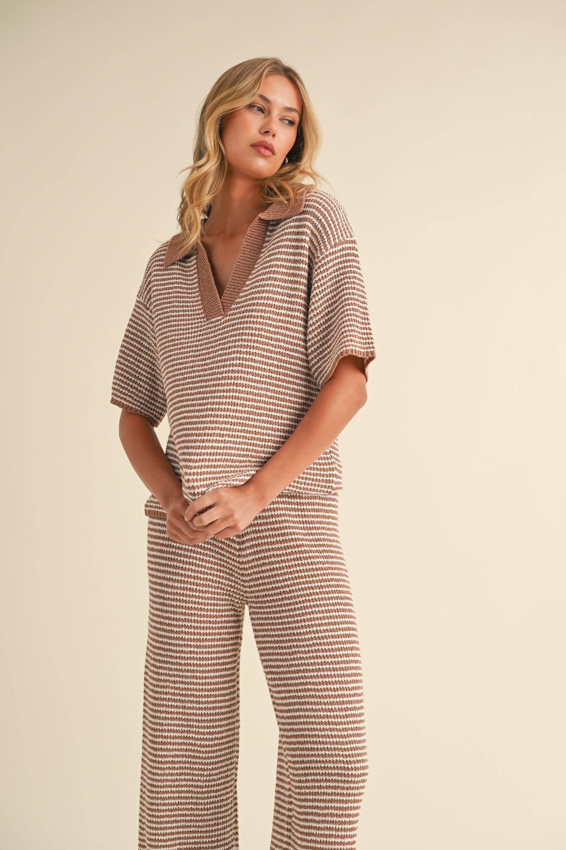 SHORT SLEEVE SWEATER TOP AND PANTS SET: HUNTER GREEN