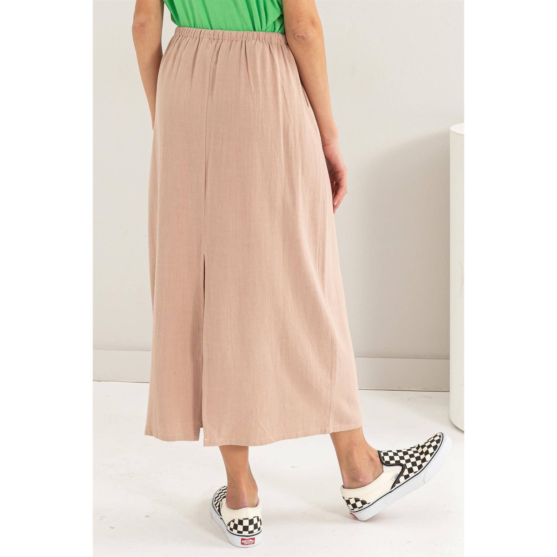 Linen Midi Skirt: TAN